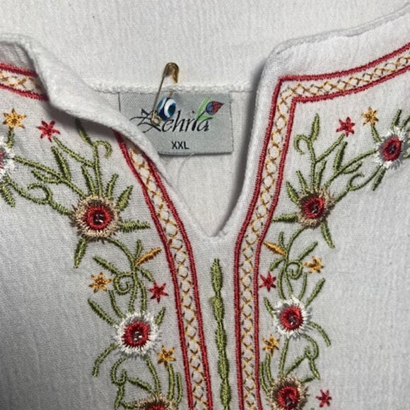 Zehria Boho Hippie 100% Cotton Embroidered Tunic Blouse High Quality - Size XXL - Picture 4 of 8